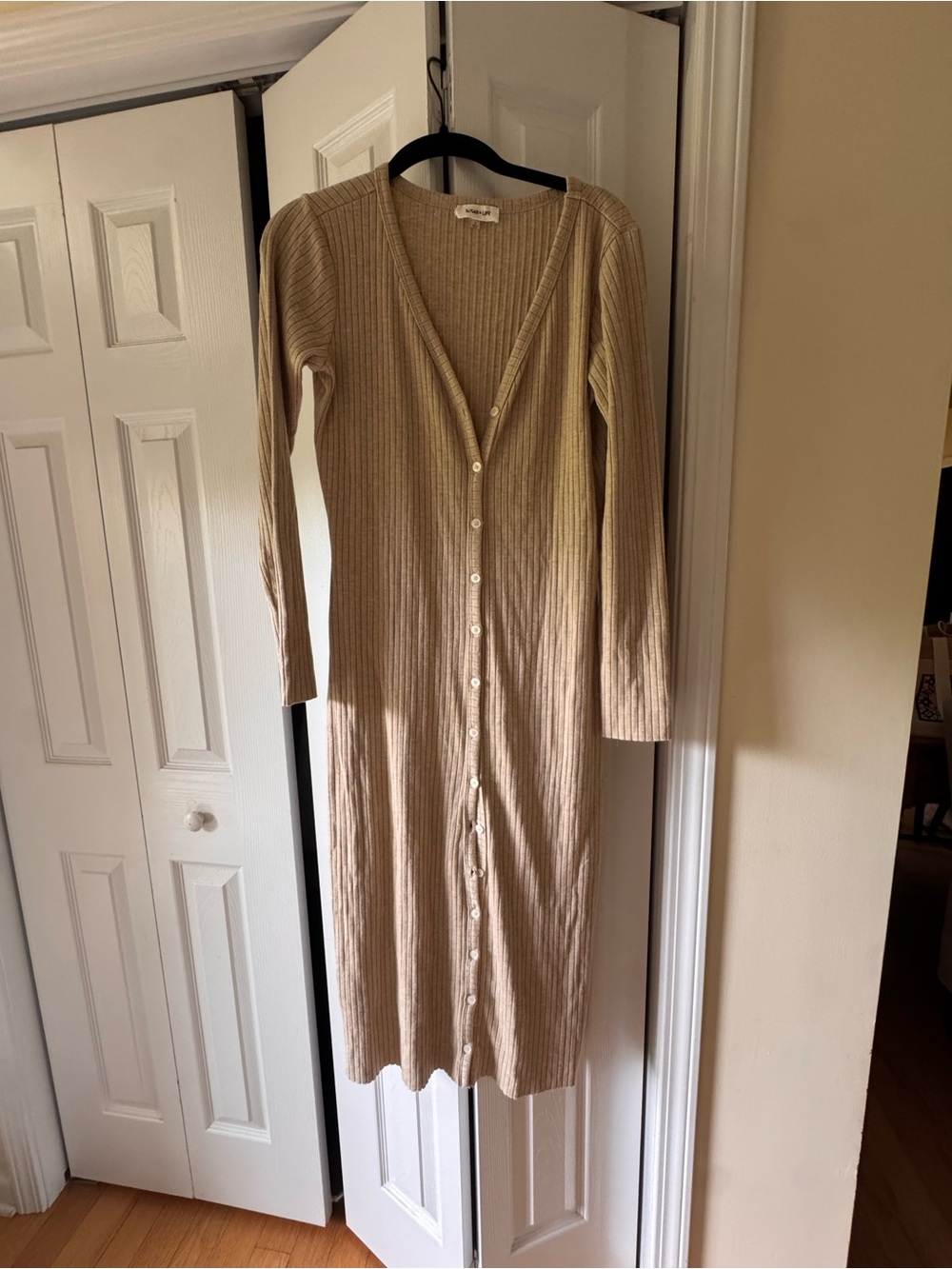 Pinkblush Beige Ribbed Midi Button-Front Dress